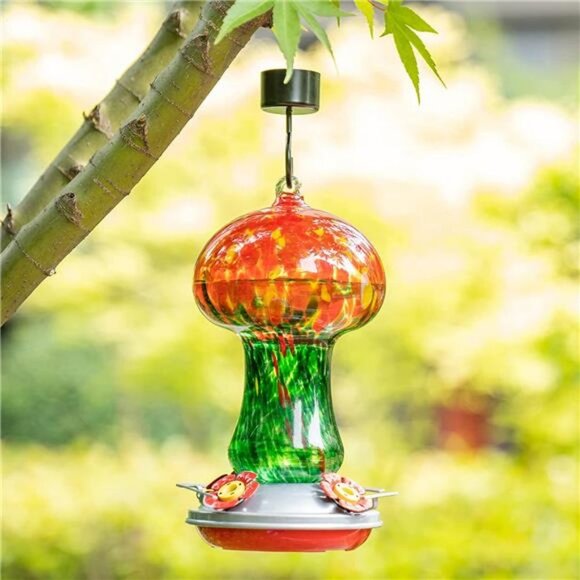 28 Ounces Hand Blown Glass Hummingbird Feeder for Outside, 4 Feeding Perch - Picture 2 of 6
